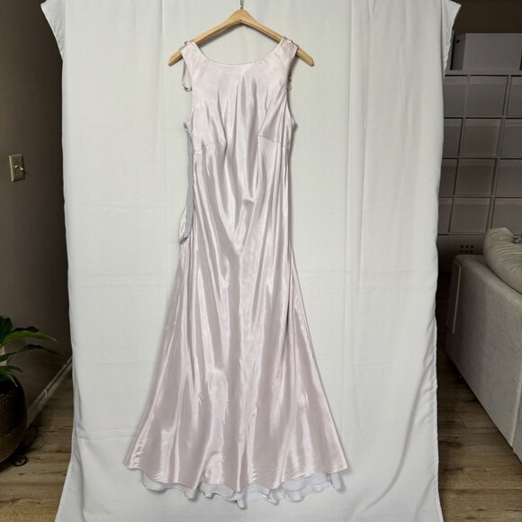 90s Vintage De LARU Silver Light Pink Iridescent Sleeveless Maxi Dress Size 14 - Picture 12 of 15